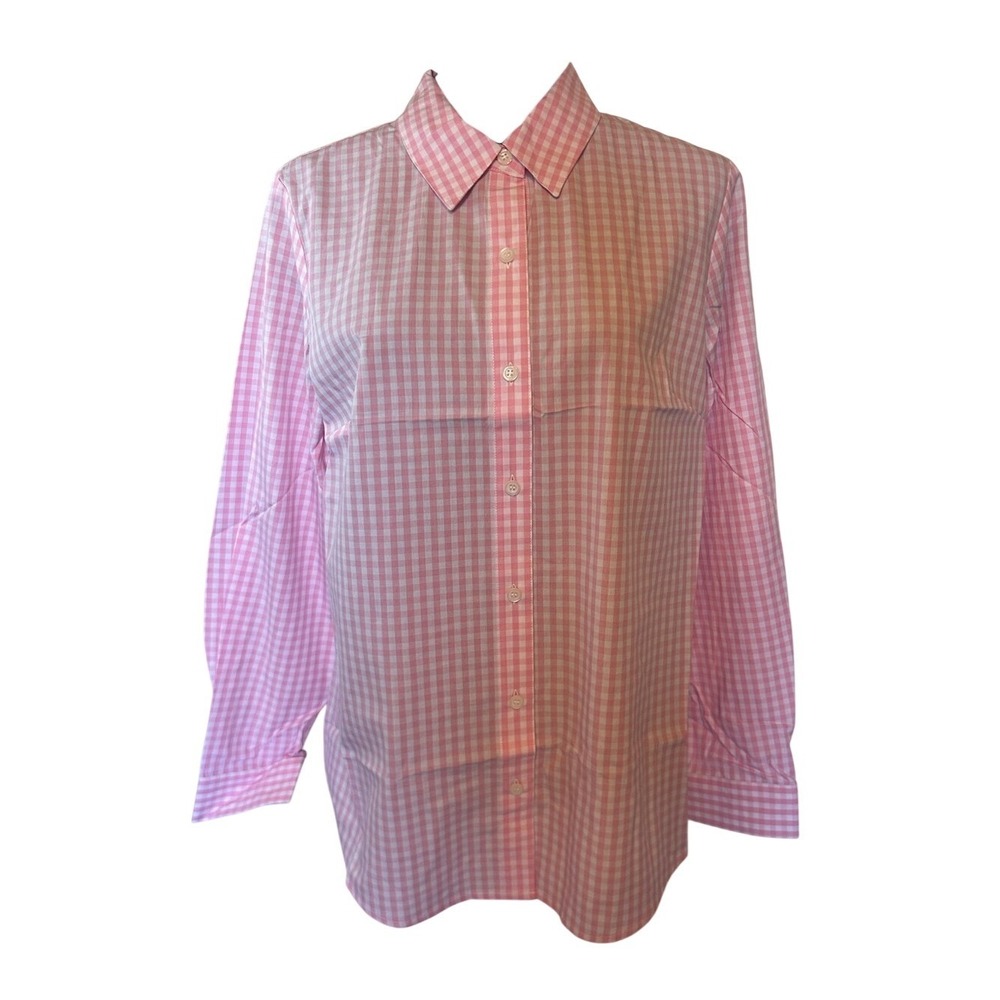 NWT Appleseed's Women's Pink Gingham Button-Down Dress‎ Shirt Blouse Size 12